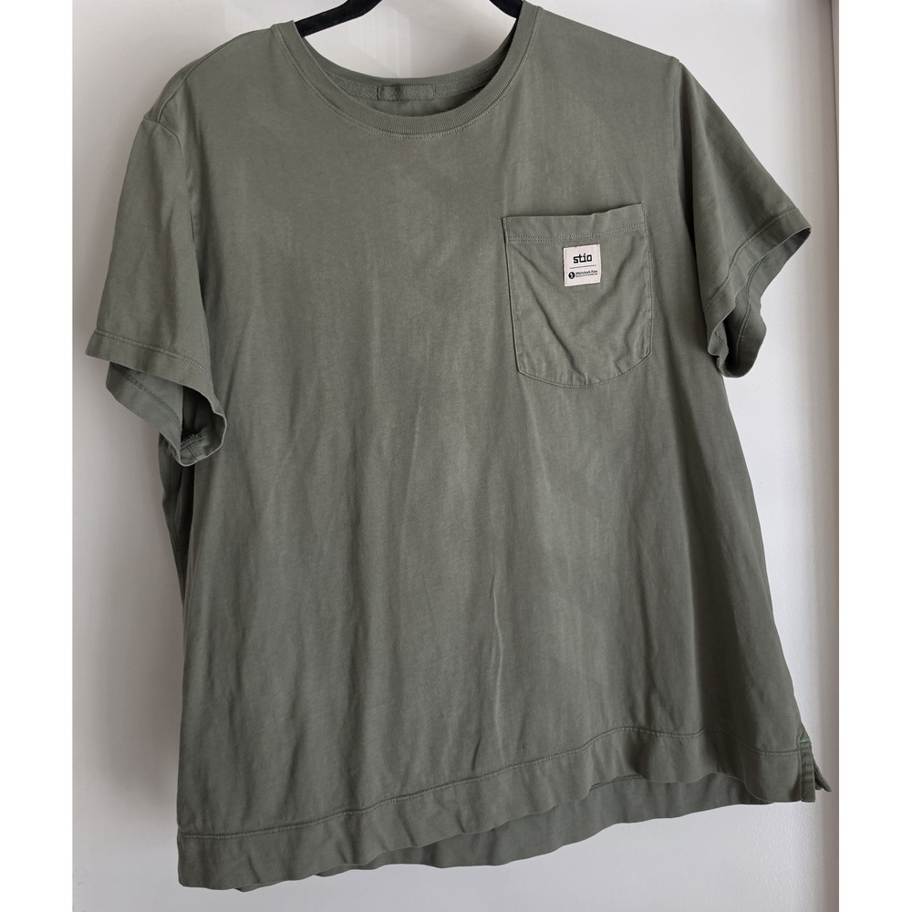 Stio Women's T-Shirt XL Green Solid Cotton Short Sleeve Casual Tee Top